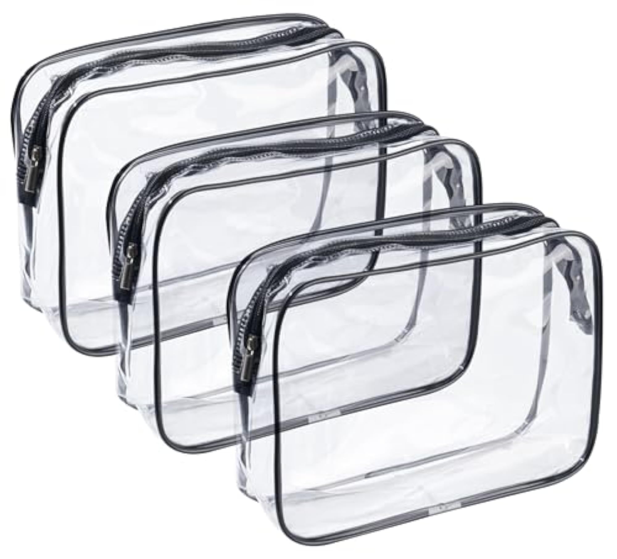 3-Pack Clear Zippered Toiletry & Makeup Bags, Multipurpose Organizer
